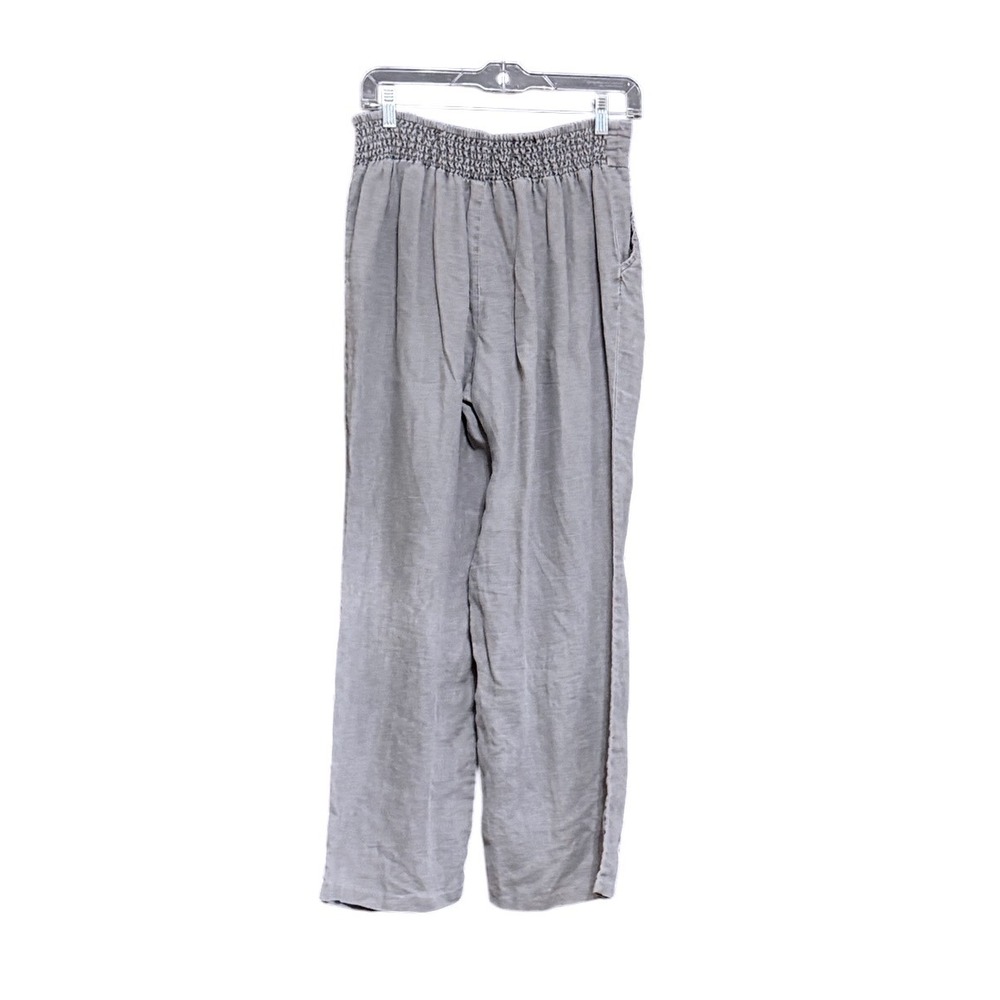 Antibes Blanc Linen Pants Womens M Gray Wide Leg Drawstring Coastal Lagenlook
